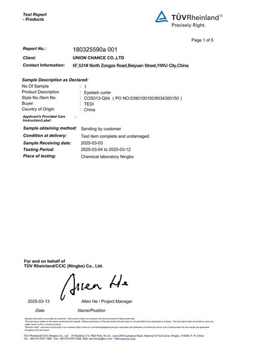 Tüv Rheinland Product Test Report