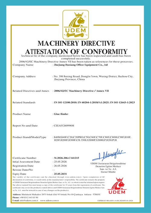 Proof Of Conformity With The Machinery Directive