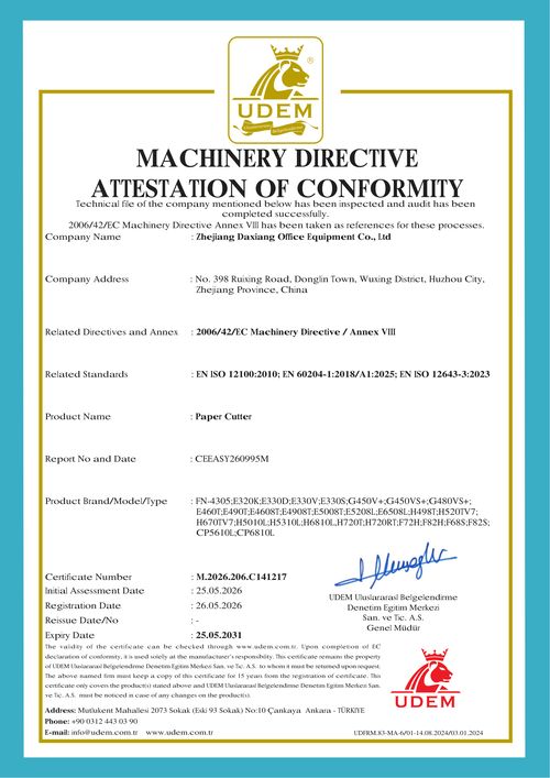 Machinery Directive Conformity Certificate