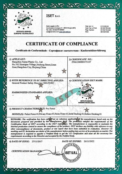 Iset Certificate Of Compliance