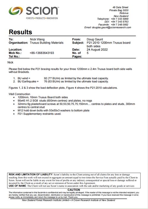 New Zealand P21 Seismic Wall Test Report